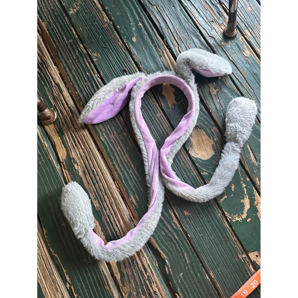 Gray and Purple Plush Bunny Ear Headband with Long Scarf Arms A4311